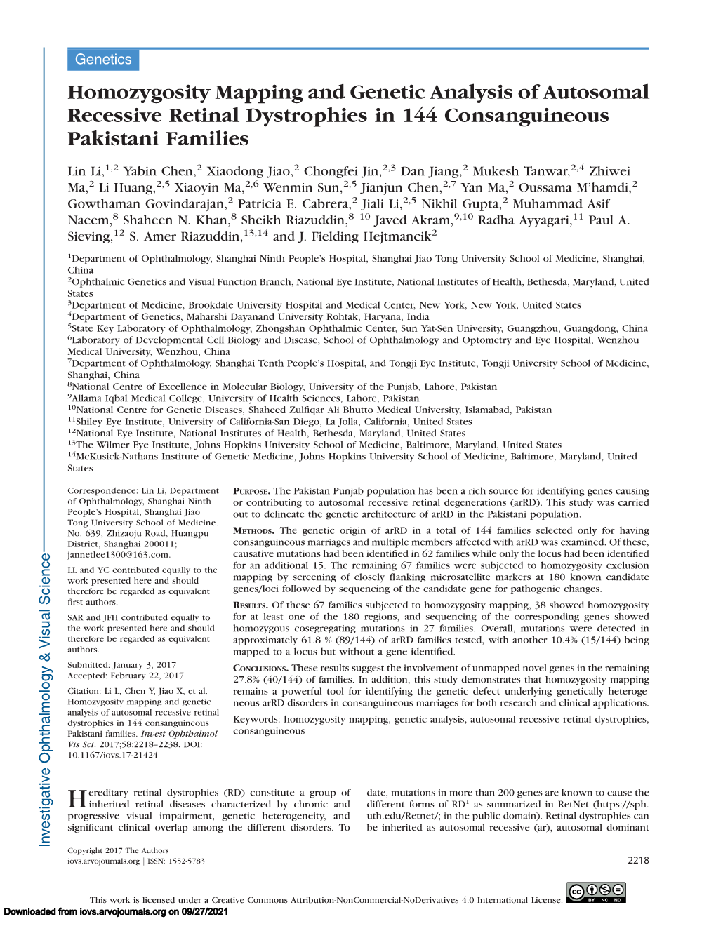 Homozygosity Mapping and Genetic Analysis of Autosomal Recessive Retinal Dystrophies in 144 Consanguineous Pakistani Families