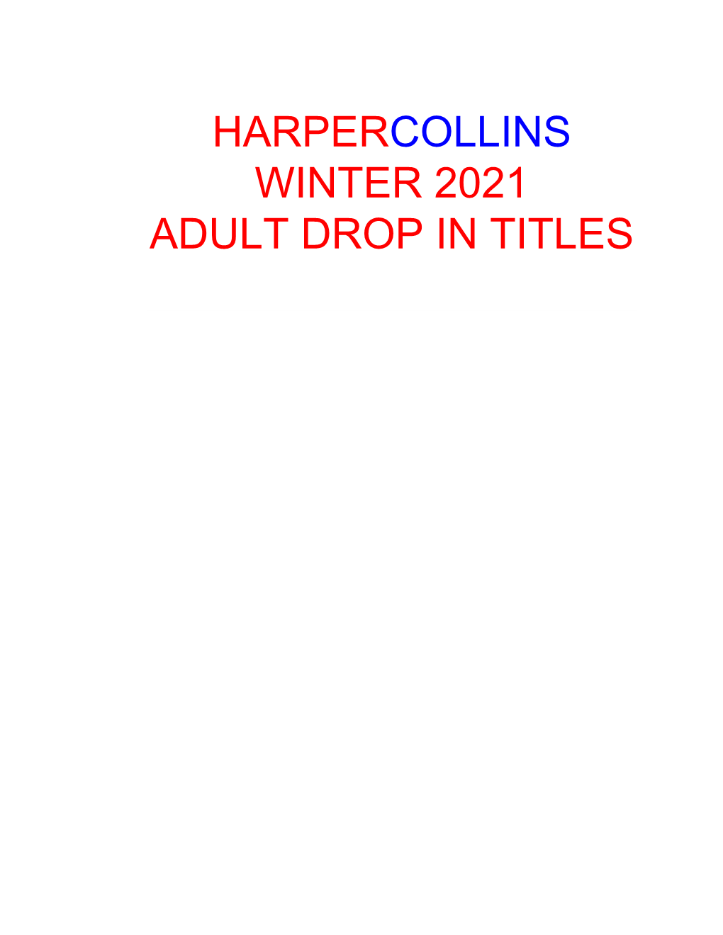 Harpercollins Winter 2021 Adult Drop in Titles