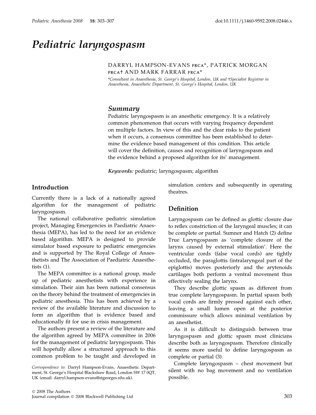 Pediatric Laryngospasm