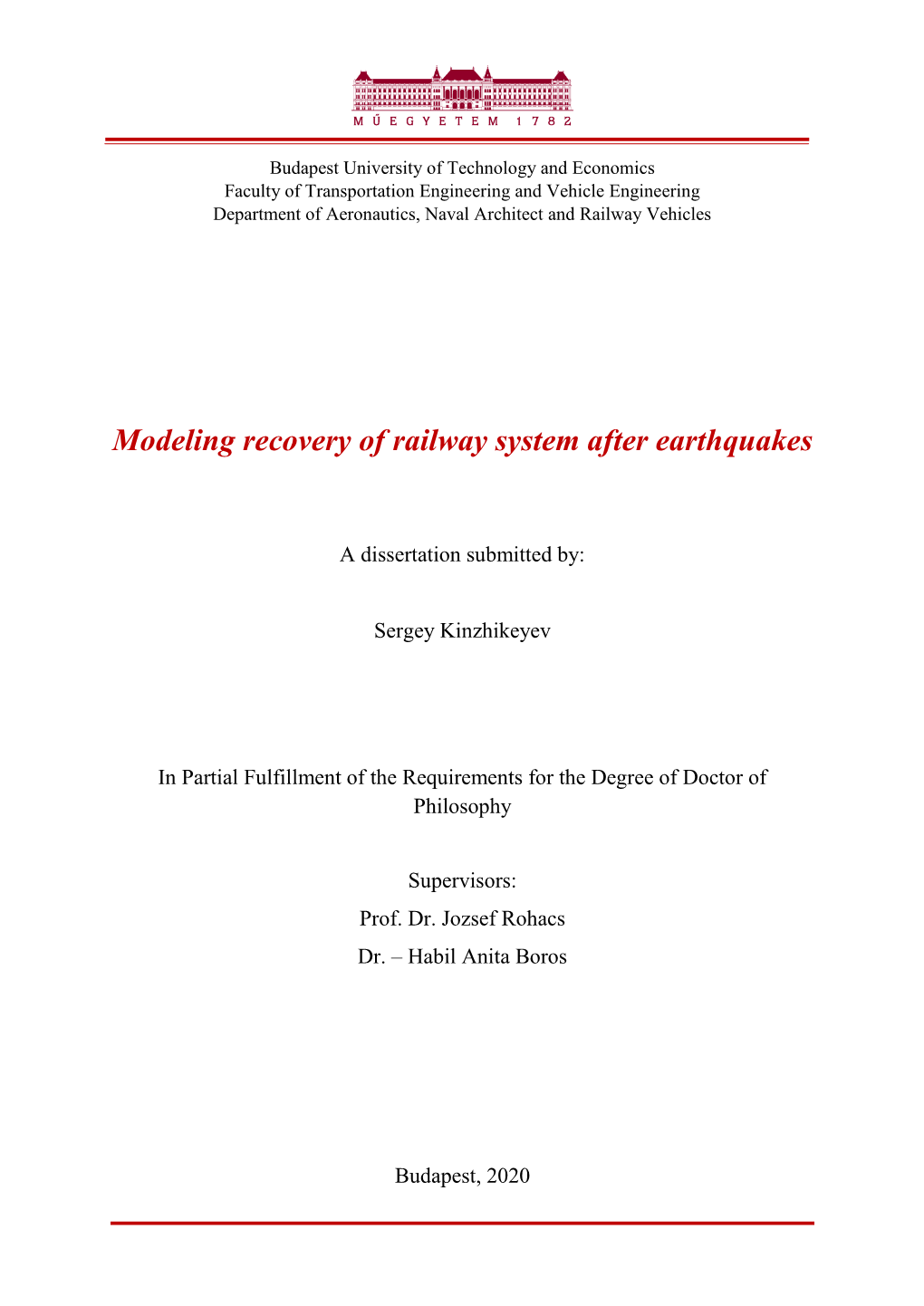 Modeling Recovery of Railway System After Earthquakes