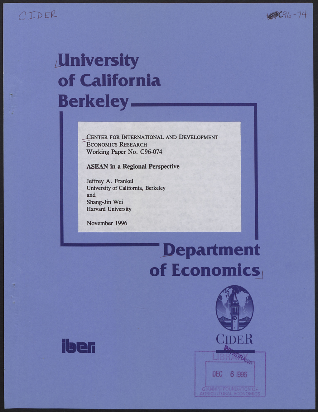 Itiniversity of California Berkeley Department of Economicsi