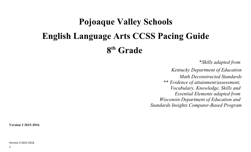 English Language Arts CCSS Pacing Guide