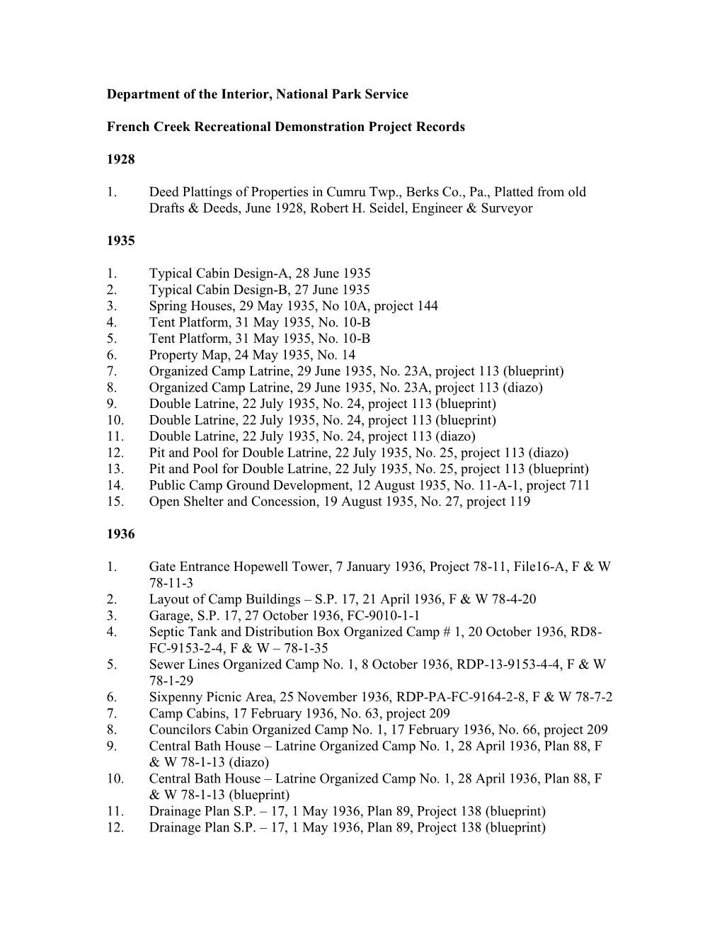 French Creek Recreational Demonstration Project Records