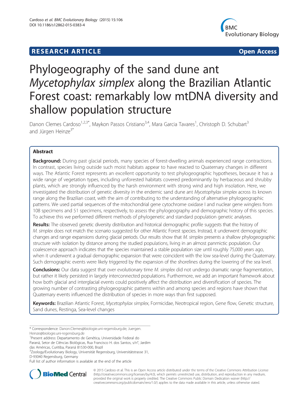 Phylogeography of the Sand Dune Ant Mycetophylax