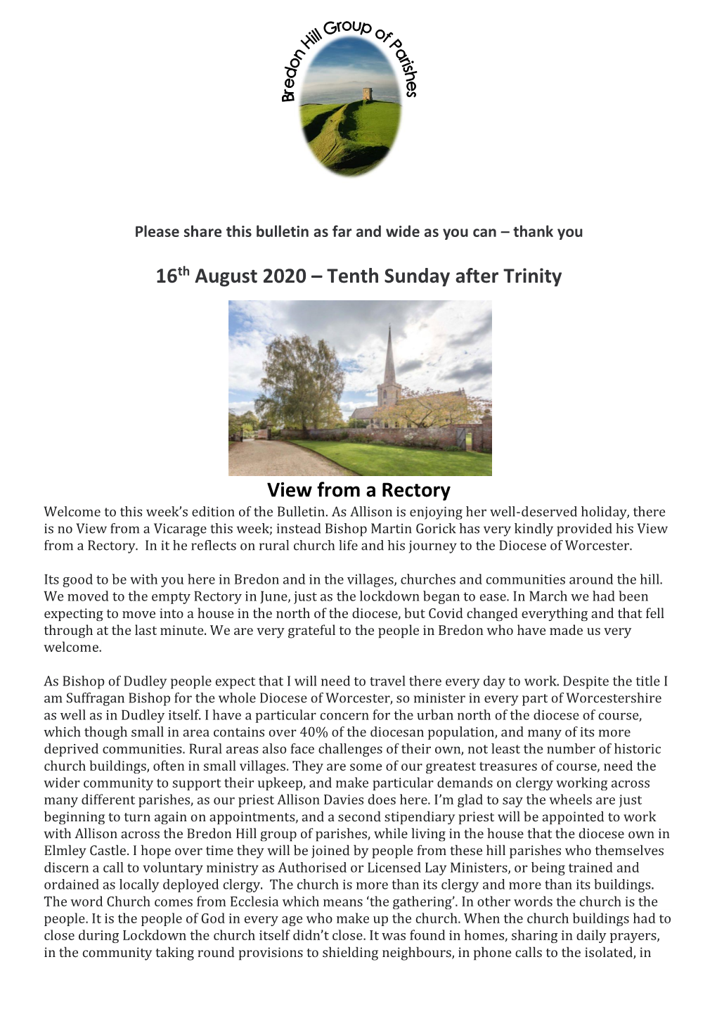 16Th August 2020 – Tenth Sunday After Trinity View from a Rectory