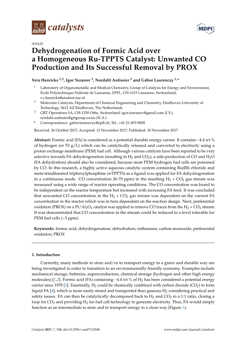 Dehydrogenation of Formic Acid Overa Homogeneous Ru-TPPTS
