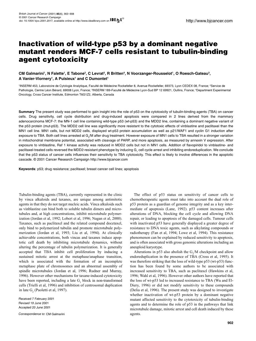 Inactivation of Wild-Type P53 by a Dominant Negative Mutant Renders MCF-7 Cells Resistant to Tubulin-Binding Agent Cytotoxicity