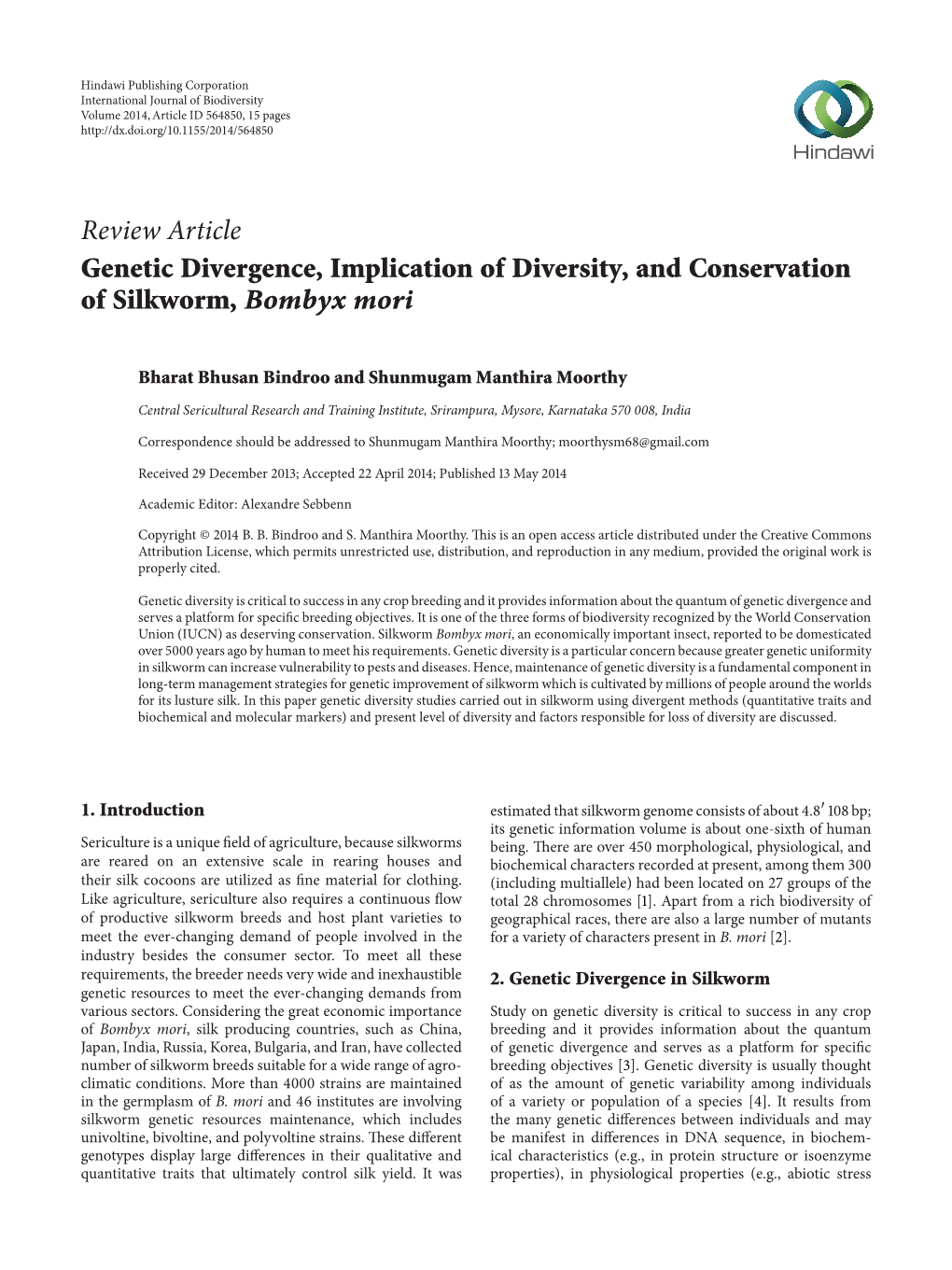 Genetic Divergence, Implication of Diversity, and Conservation of Silkworm, Bombyx Mori