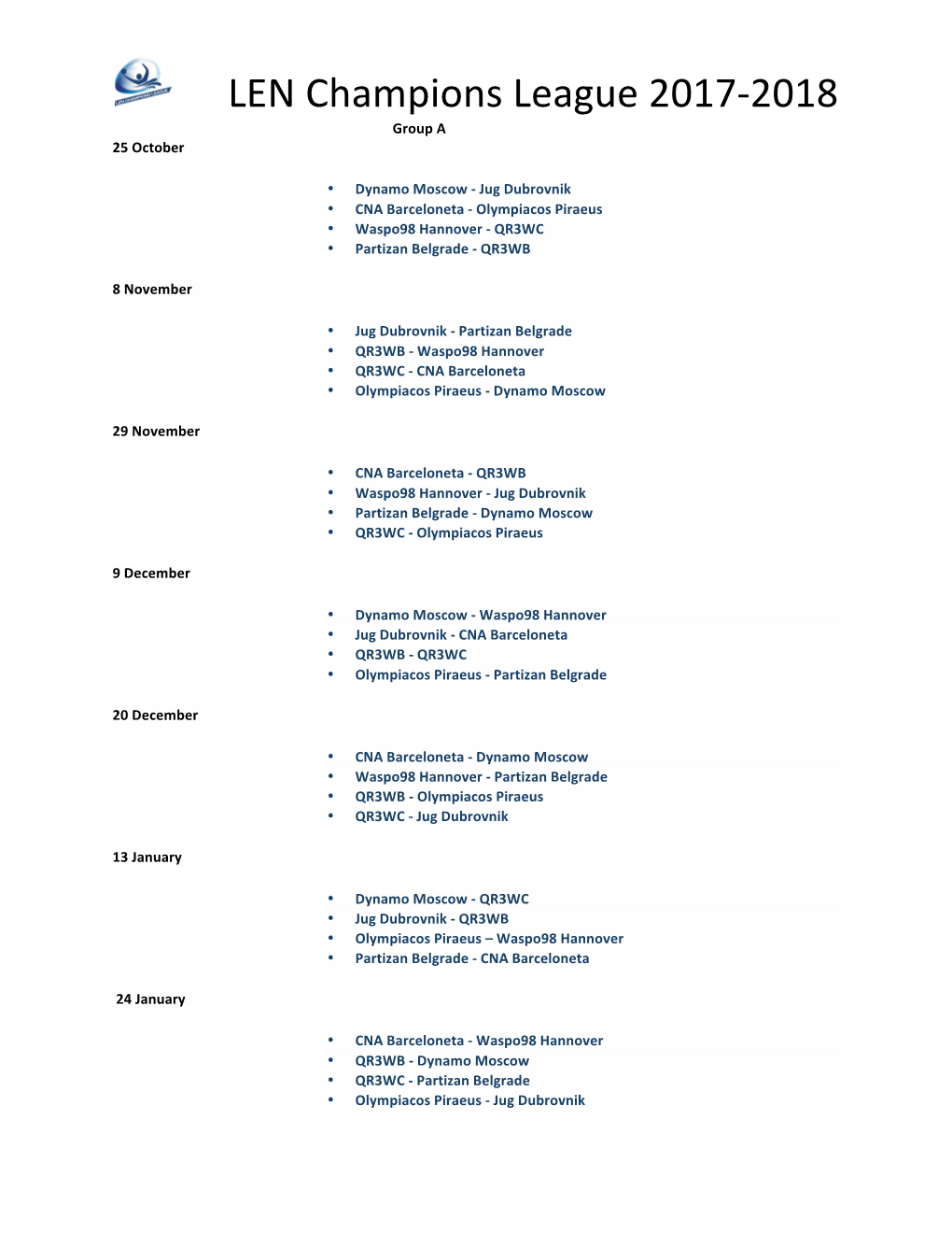 LEN Champions League 2017-‐2018