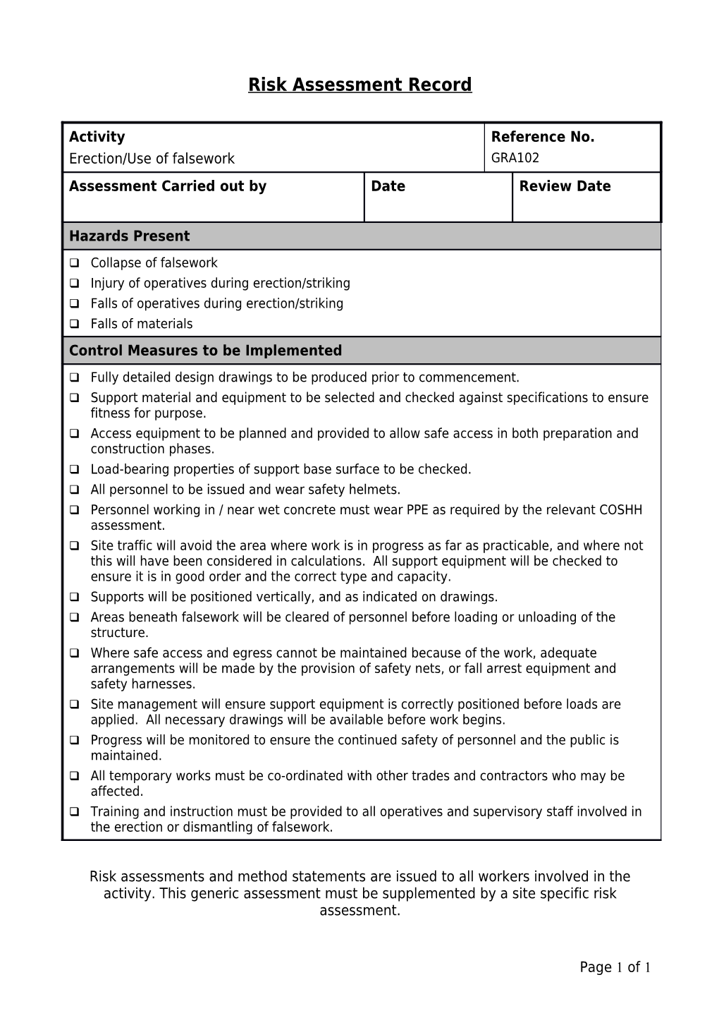 Risk Assessment Record s2