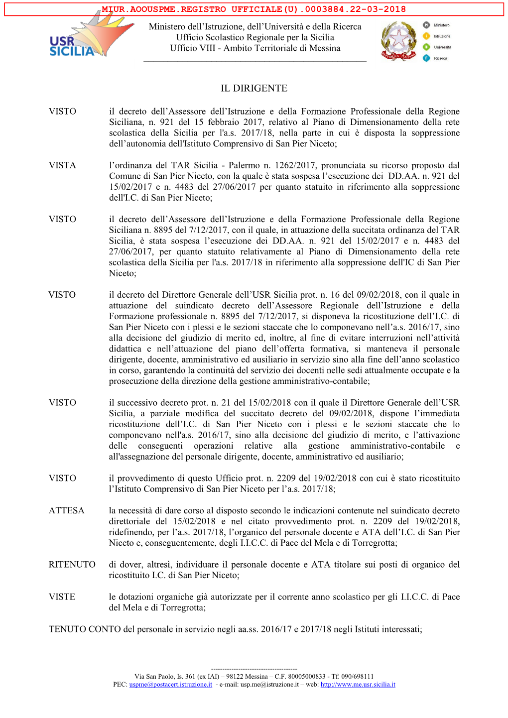 Organico E Personale IC S. Pier Niceto A.S. 2017-18-Signed.Pdf