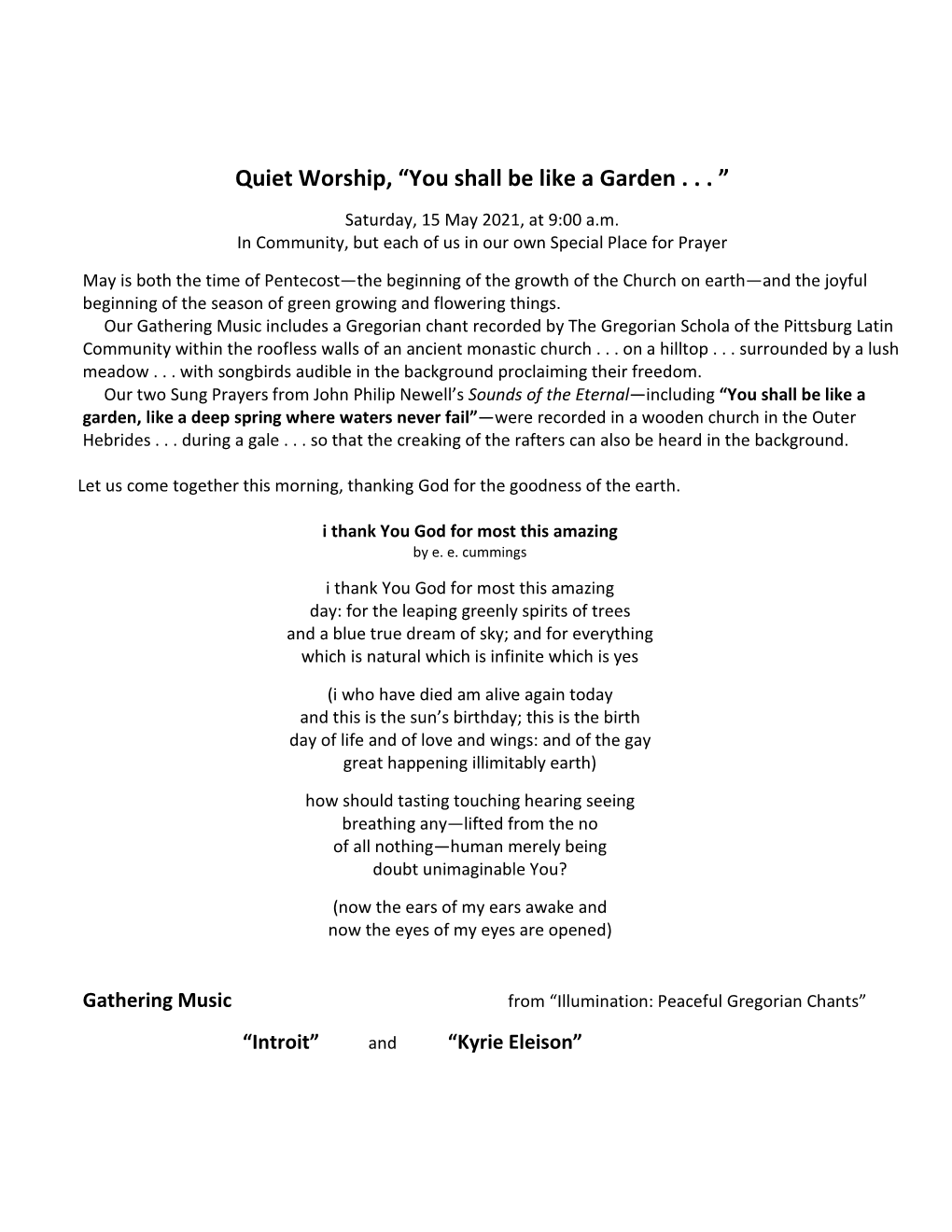 Quiet Worship, “You Shall Be Like a Garden