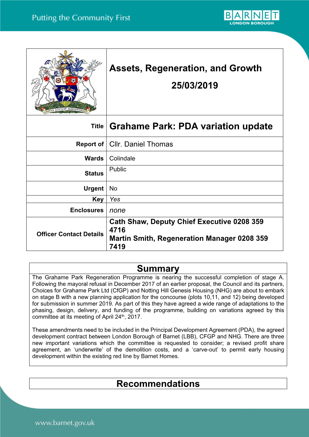 Grahame Park: PDA Variation Update