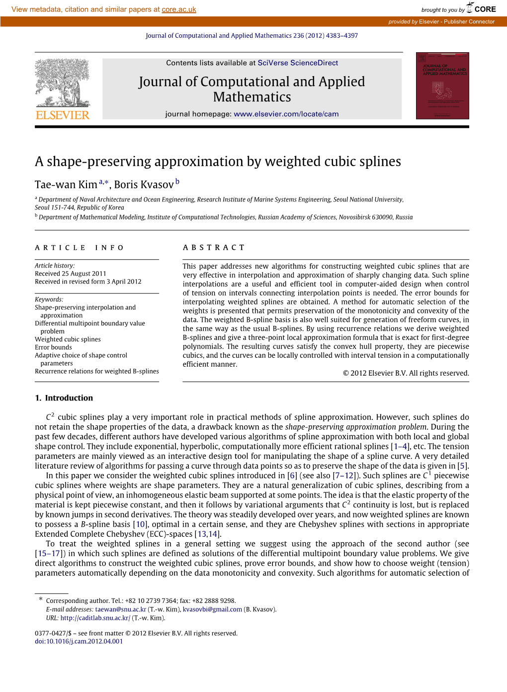 A Shape-Preserving Approximation by Weighted Cubic Splines