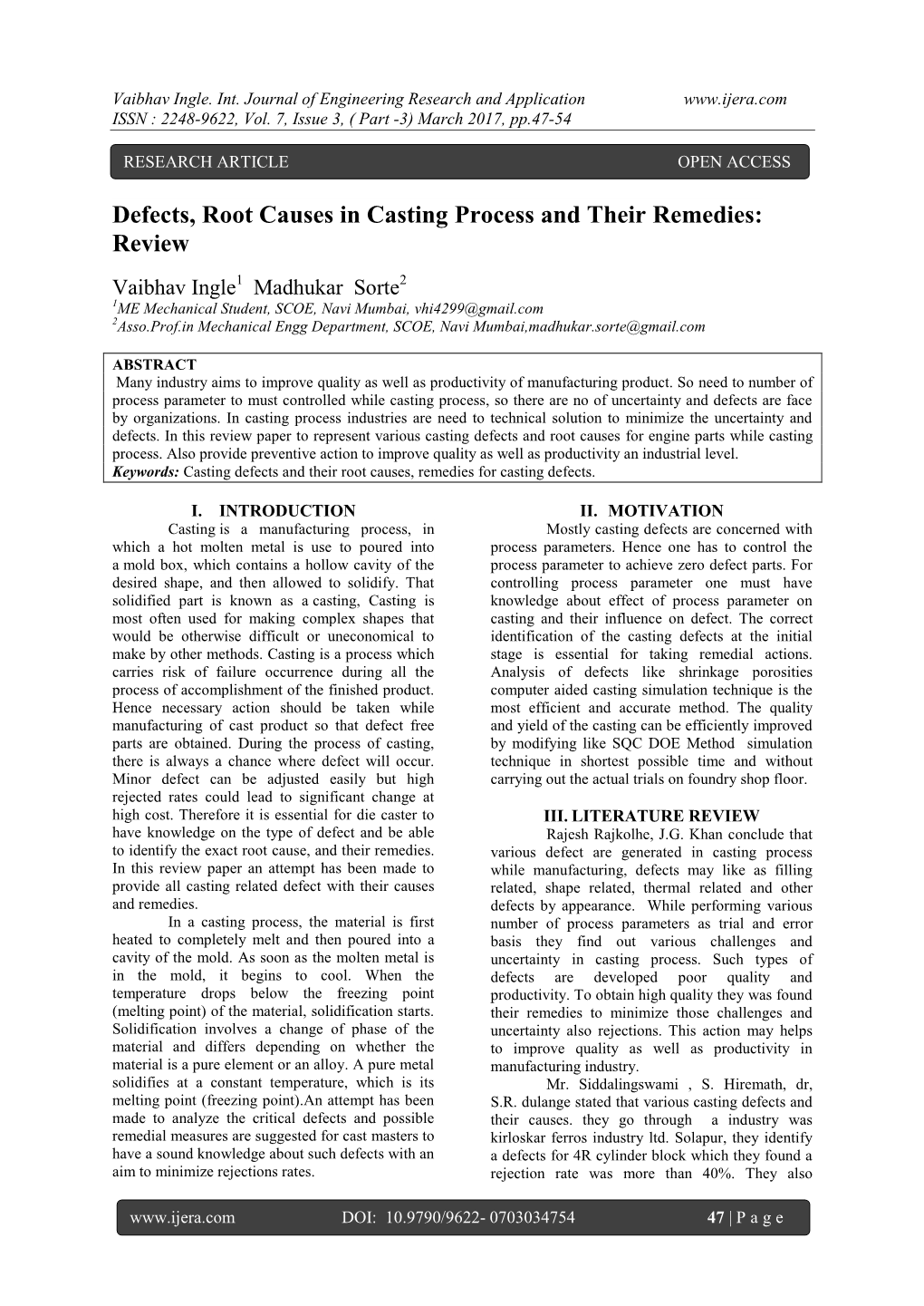 Casting Defects and Root Causes for Engine Parts While Casting Process