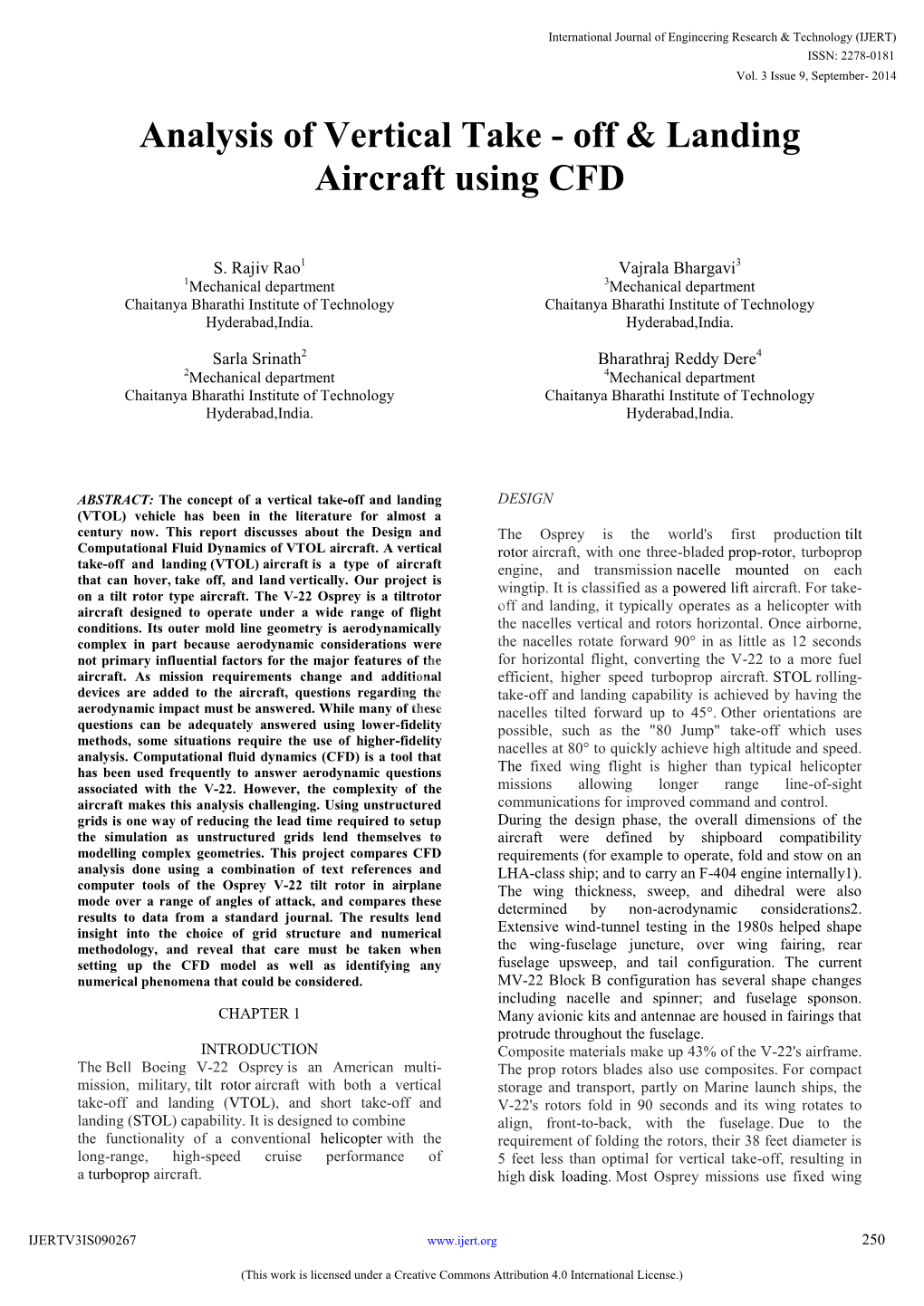 Analysis of Vertical Take - Off & Landing Aircraft Using CFD