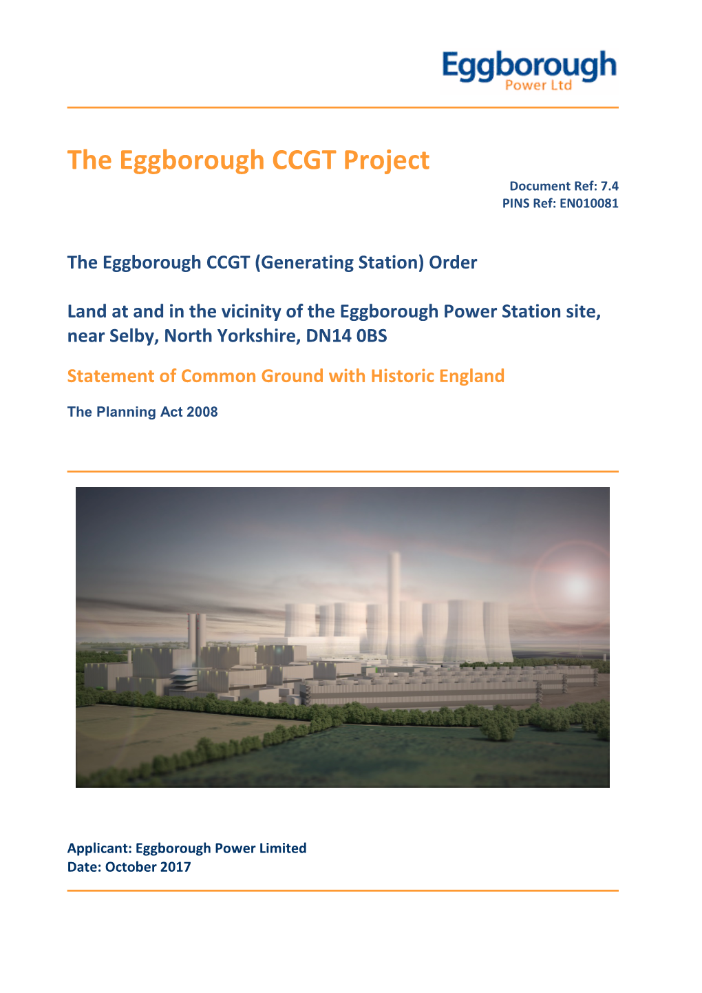 The Eggborough CCGT Project Document Ref: 7.4 PINS Ref: EN010081