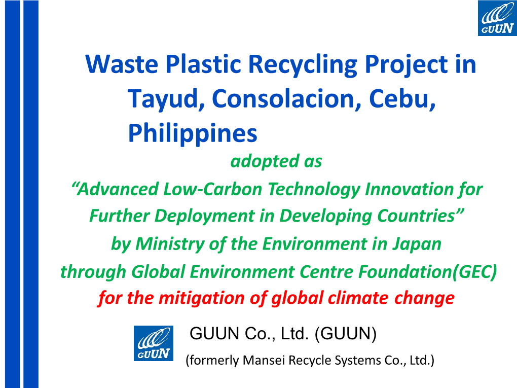 Waste Plastic Recycling Project in Tayud, Consolacion, Cebu