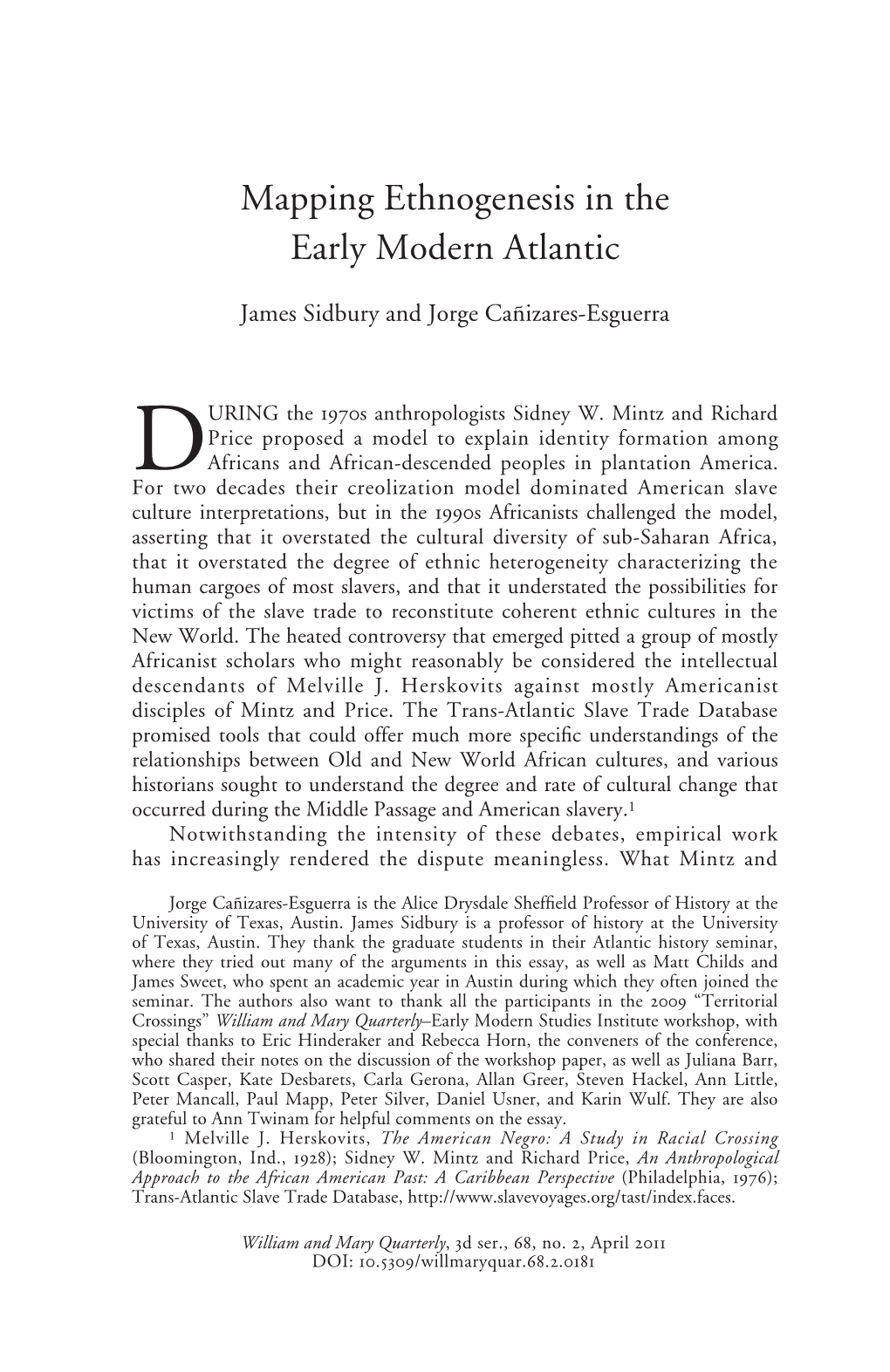 Mapping Ethnogenesis in the Early Modern Atlantic