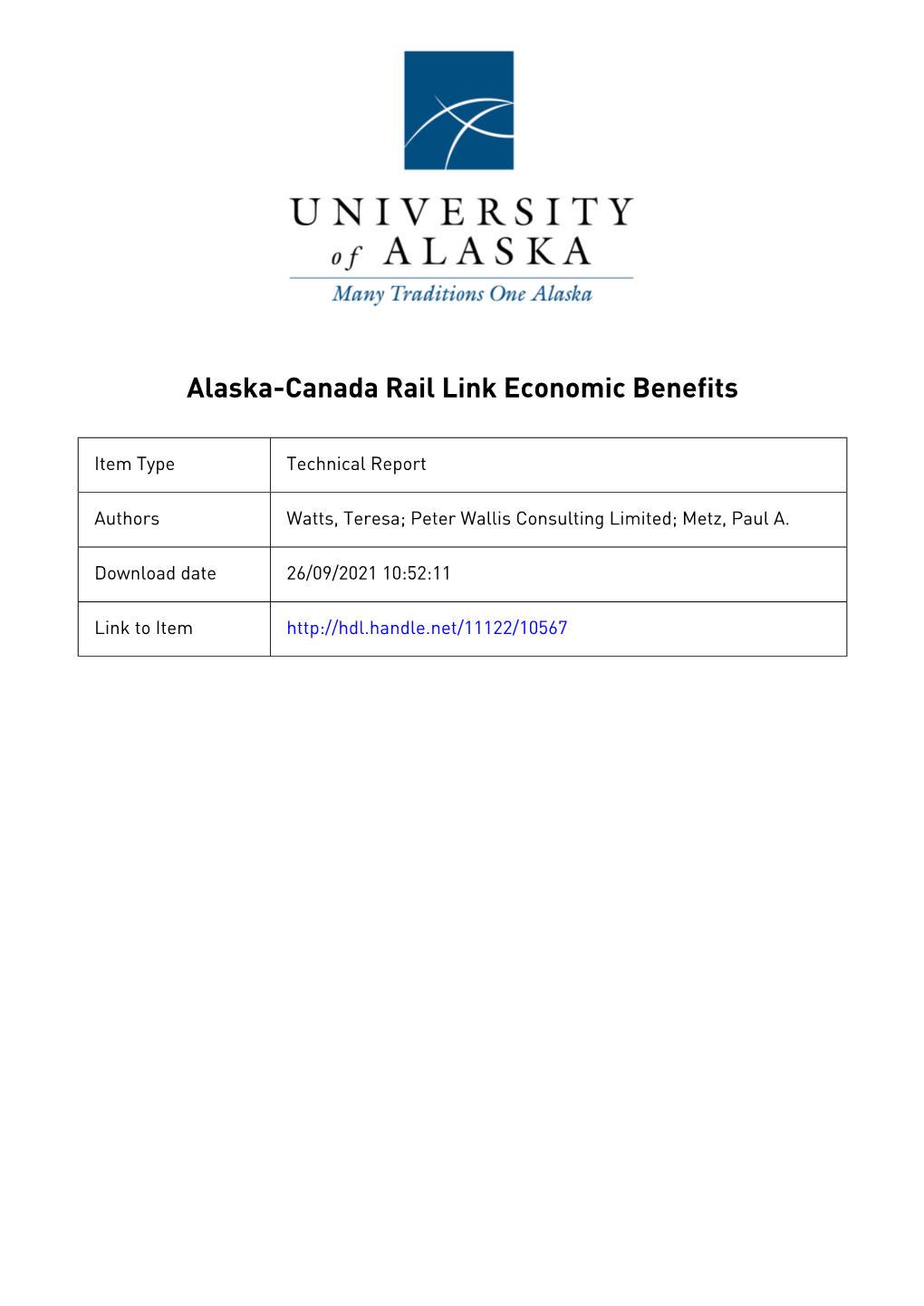 Alaska-Canada Rail Link Economic Benefits