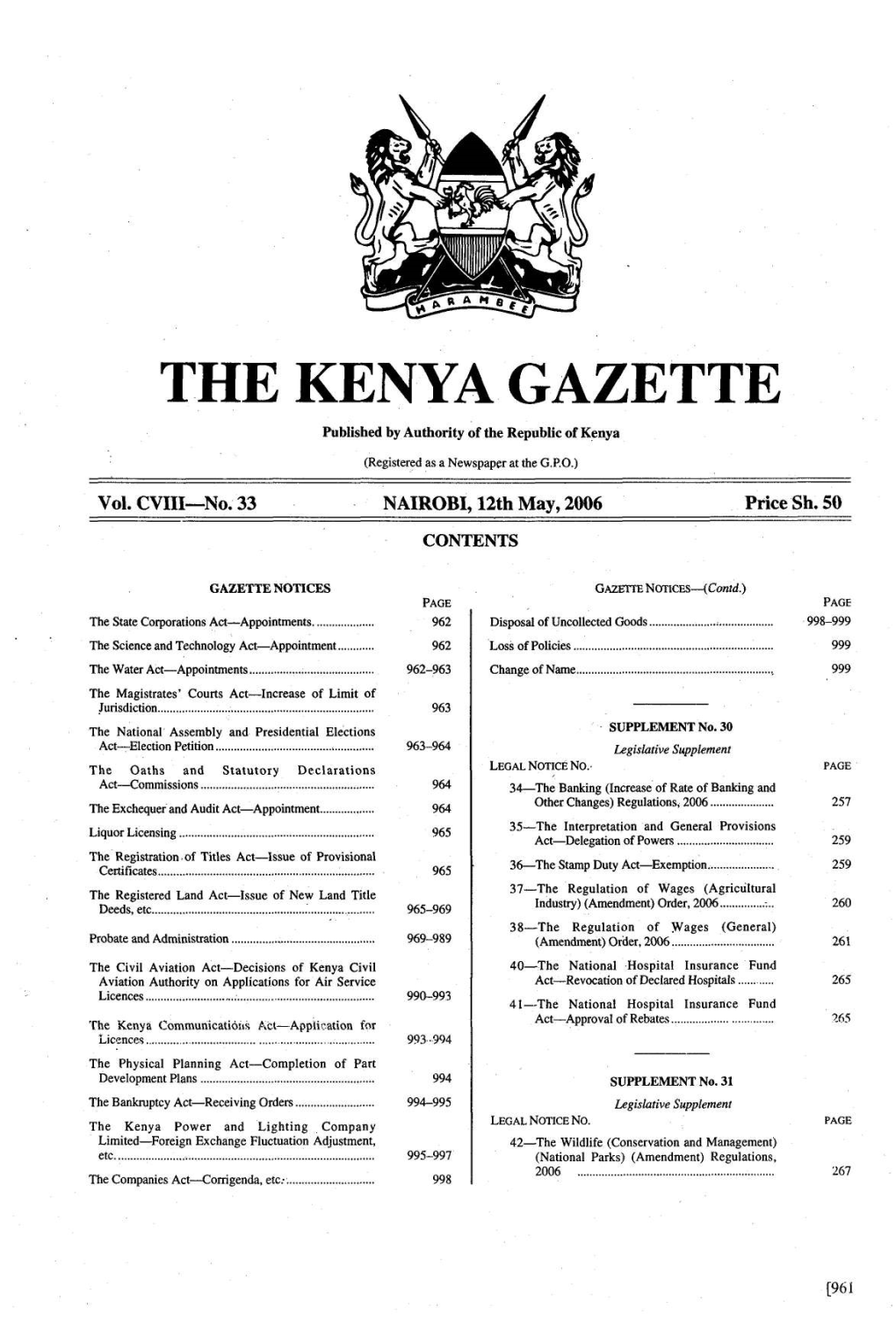 THE KENYA GAZETTE Published by Authority of the Republic of Kenya