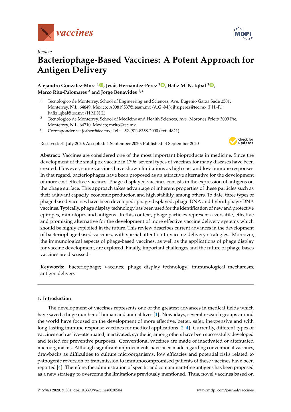 Bacteriophage-Based Vaccines: a Potent Approach for Antigen Delivery