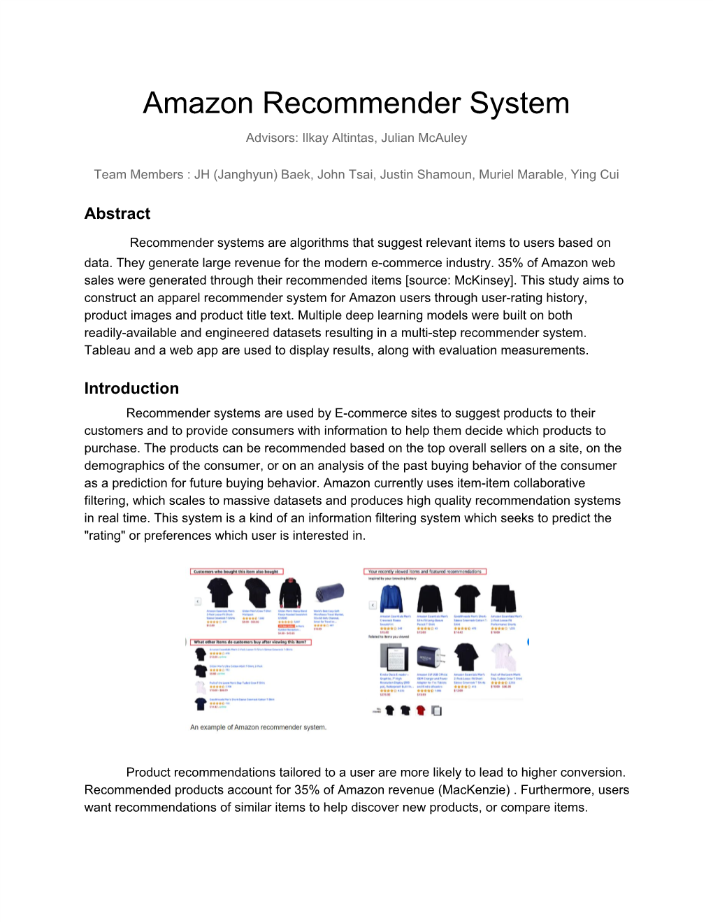 Amazon Recommender System Advisors: Ilkay Altintas, Julian Mcauley