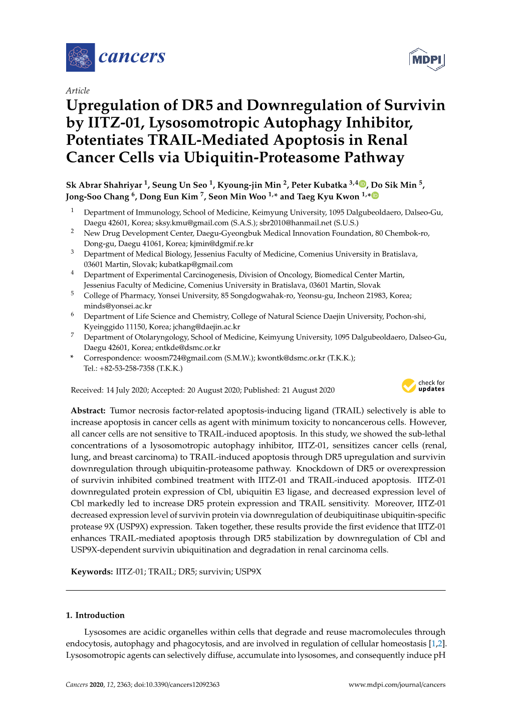 Upregulation of DR5 and Downregulation of Survivin by IITZ