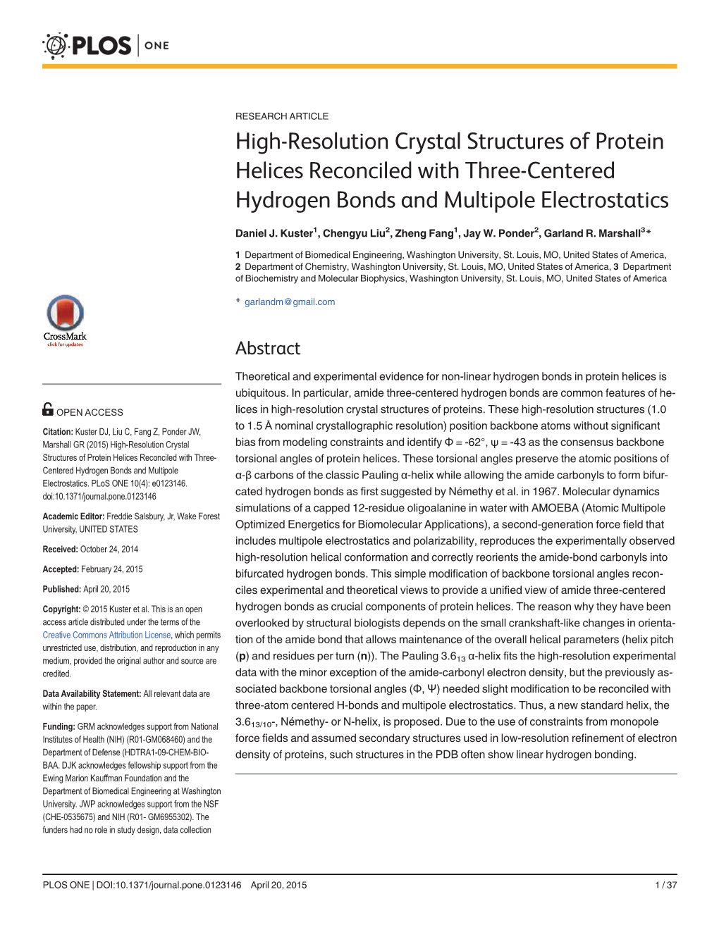 High-Resolution Crystal Structures of Protein Helices Reconciled with Three-Centered Hydrogen Bonds and Multipole Electrostatics