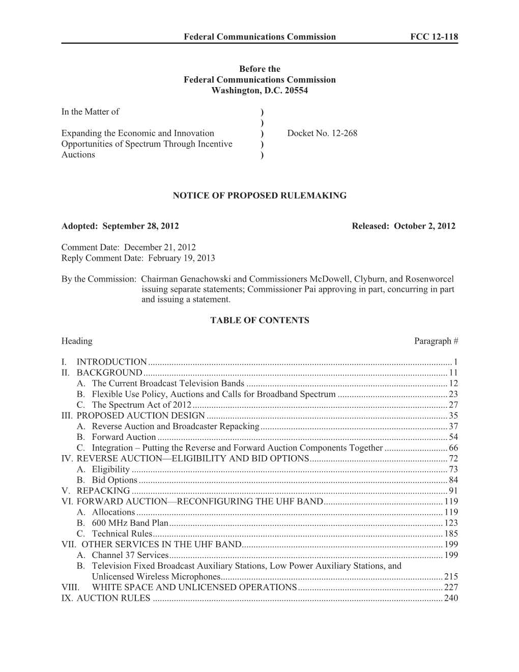 Incentive Auction Rules Option and Discussion