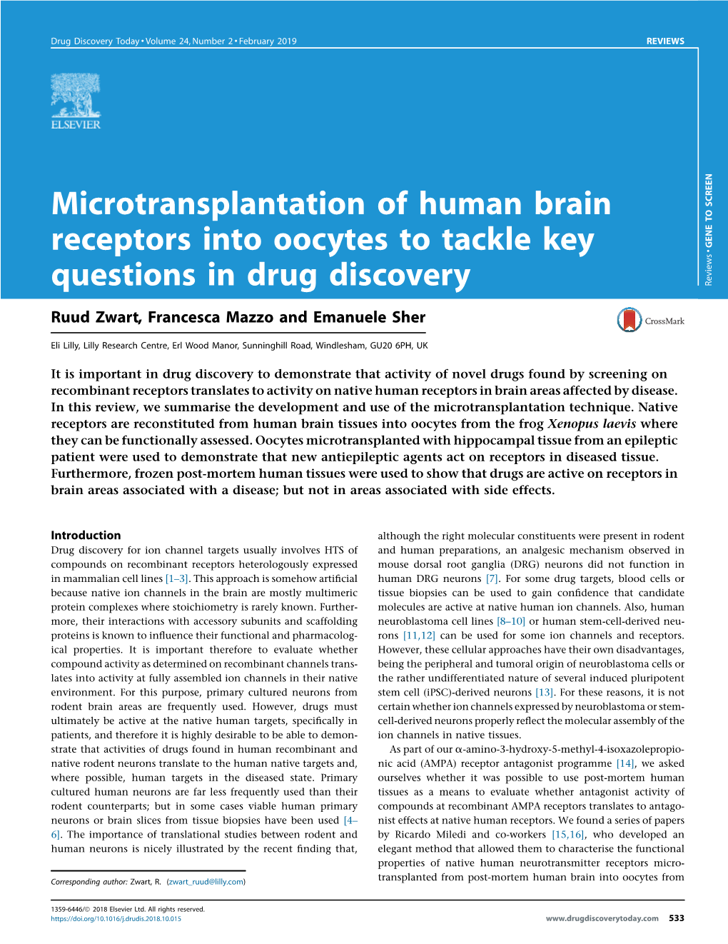 Microtransplantation of Human Brain Receptors Into Oocytes to Tackle Key