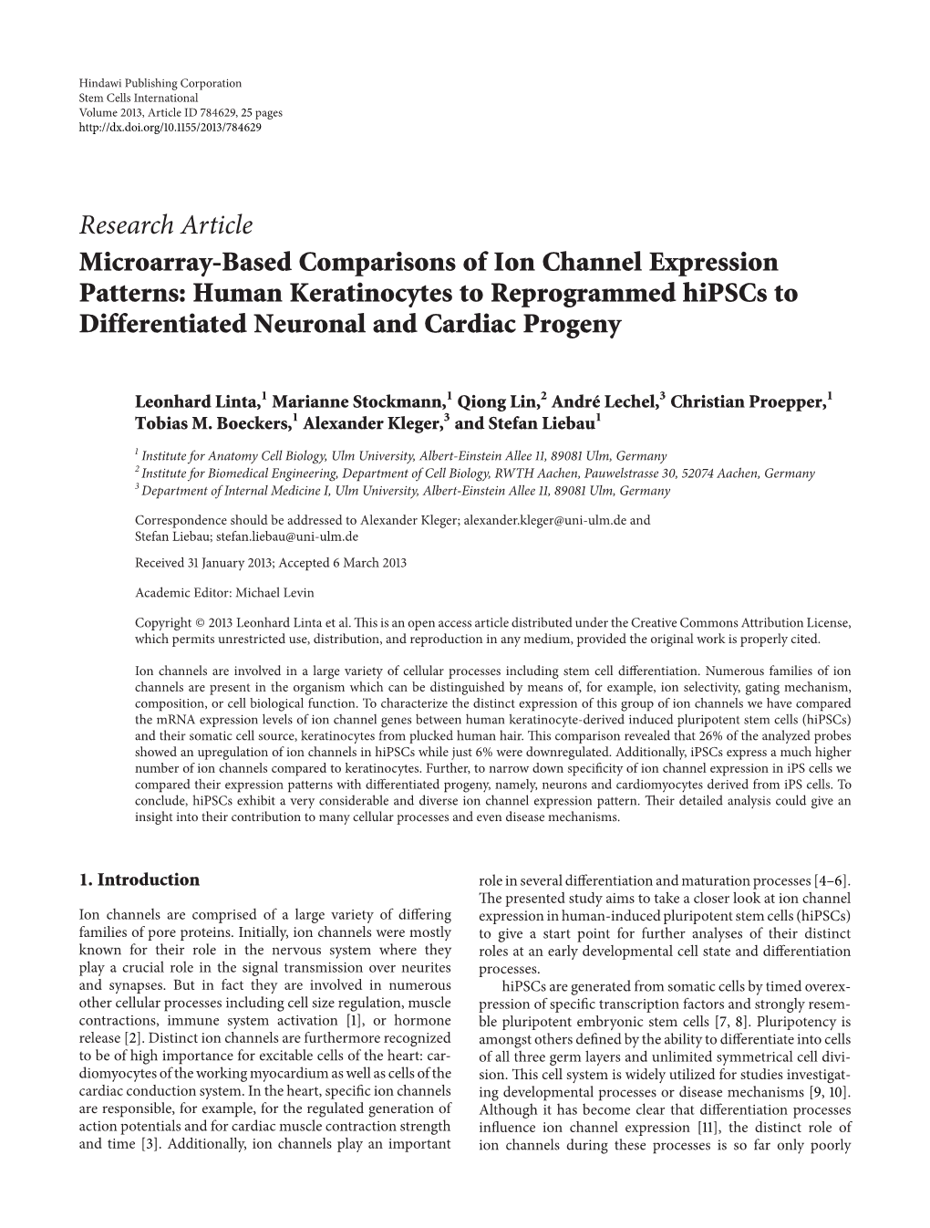 Microarray-Based Comparisons of Ion Channel Expression Patterns: Human Keratinocytes to Reprogrammed Hipscs to Differentiated Neuronal and Cardiac Progeny