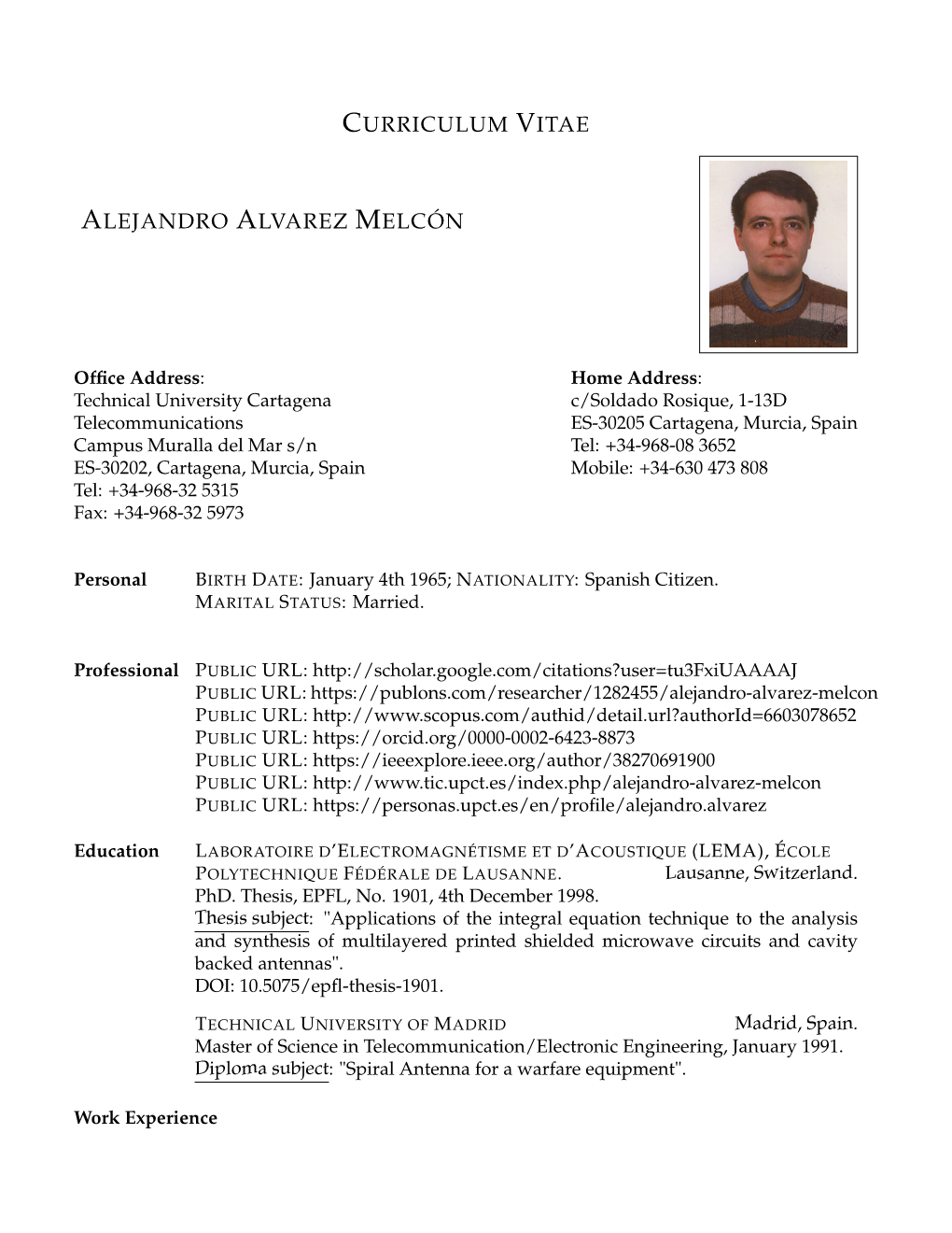 Curriculum Vitae Alejandro Alvarez Melcón