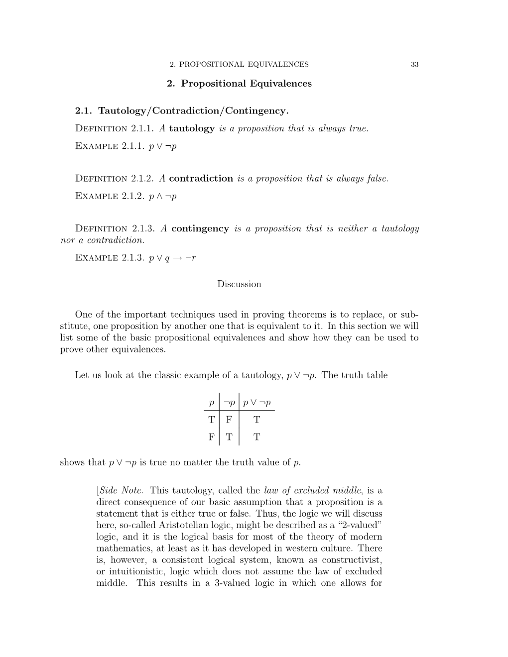 2. Propositional Equivalences 2.1. Tautology/Contradiction