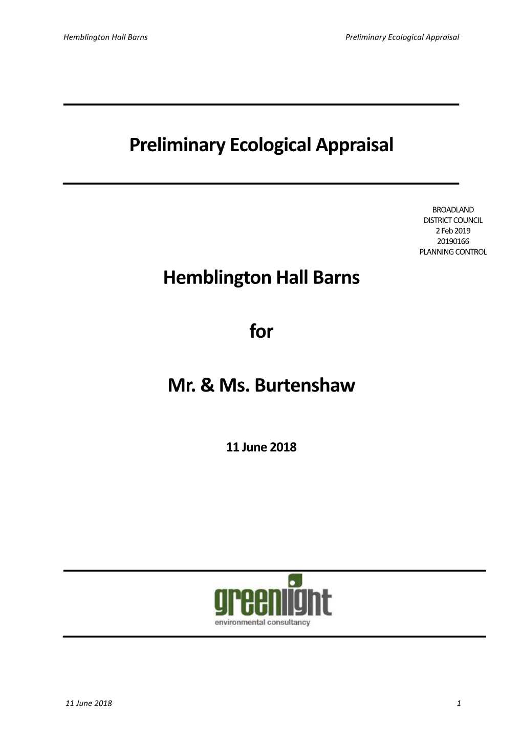 Hemblington Hall Barns for Mr. & Ms. Burtenshaw Preliminary Ecological