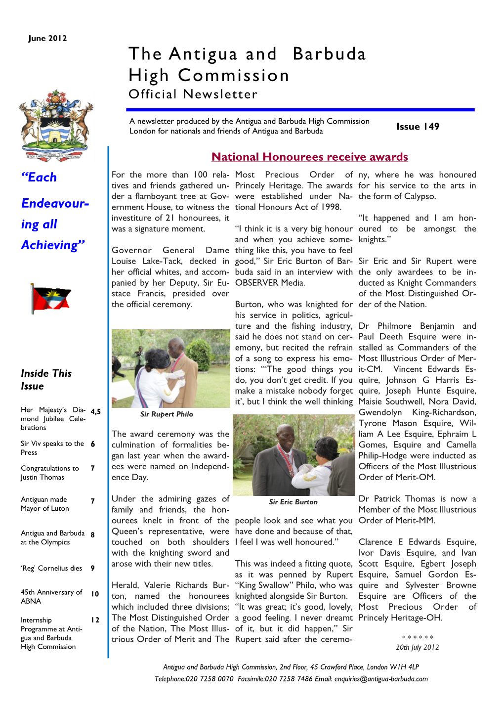 The Antigua and Barbuda High Commission Official Newsletter