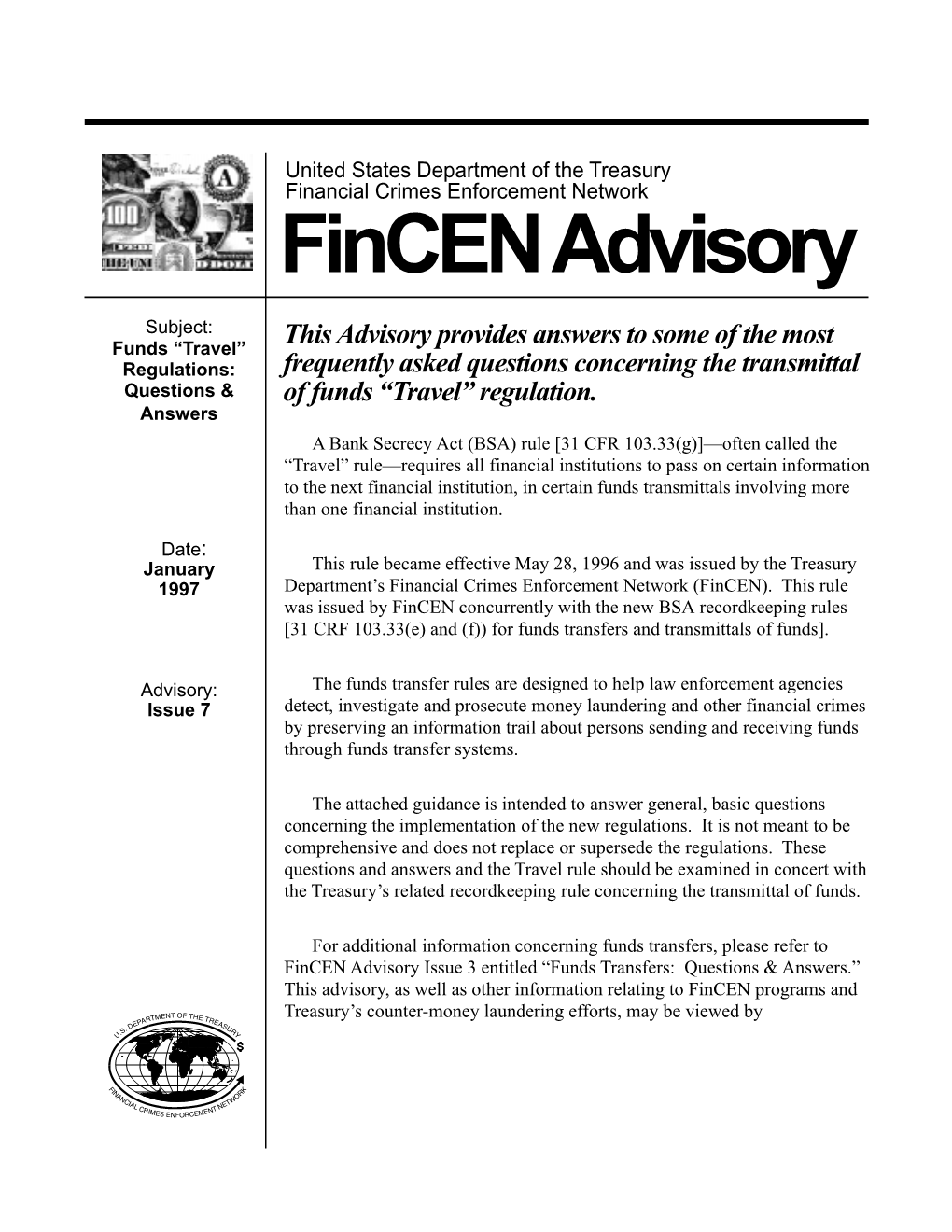 Fincen Advisory: Funds 