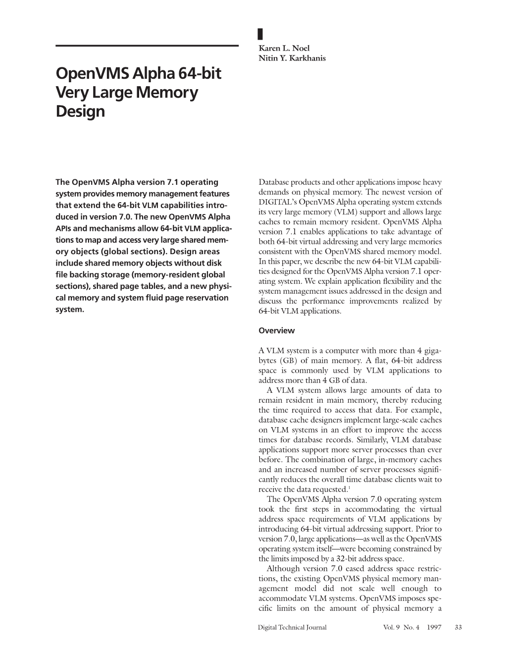 Openvms Alpha 64-Bit Very Large Memory Design