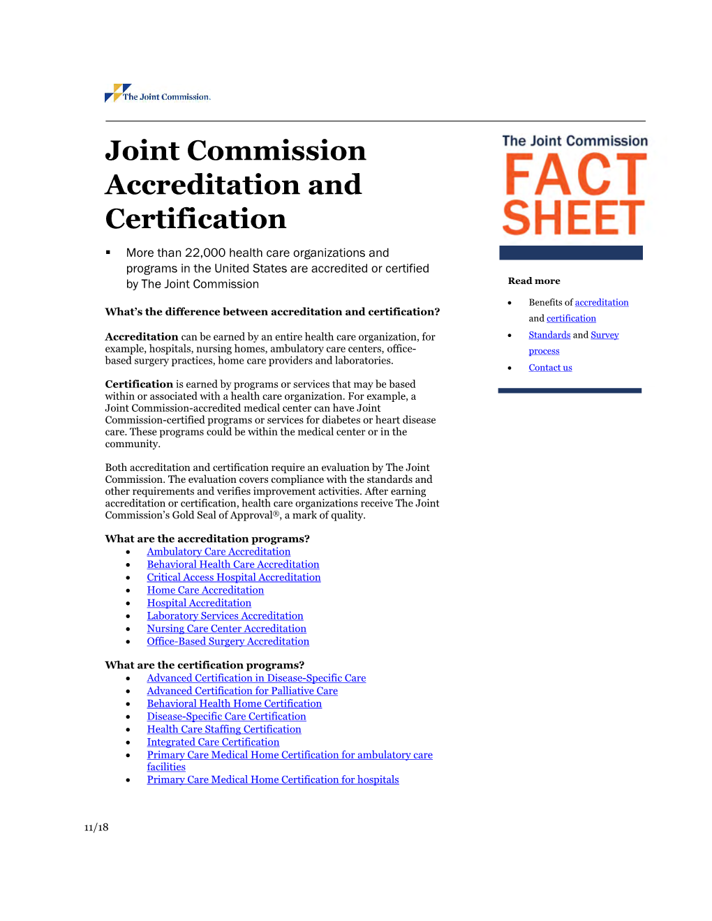 Joint Commission Accreditation and Certification