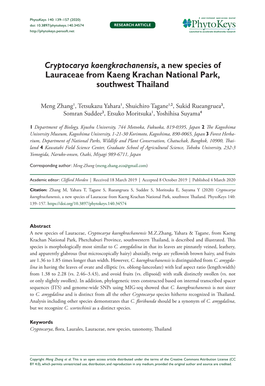 ﻿Cryptocarya Kaengkrachanensis, a New Species of Lauraceae From