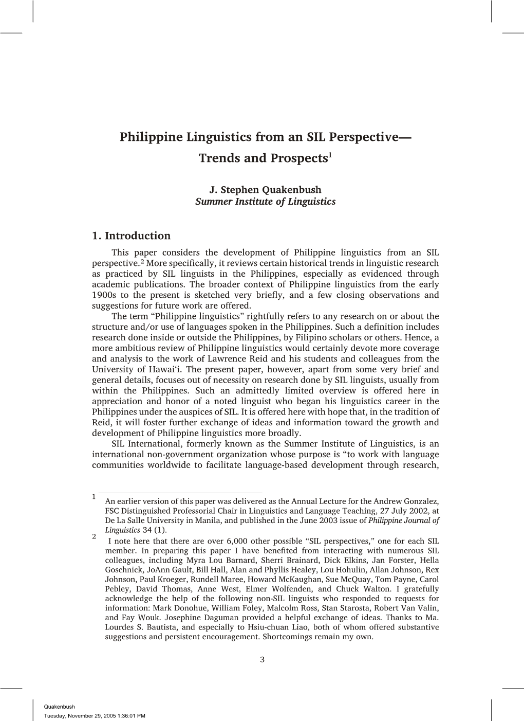 Philippine Linguistics from an SIL Perspective— Trends and Prospects1