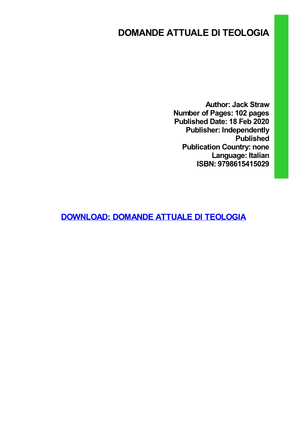 Ebook Download Domande Attuale Di Teologia