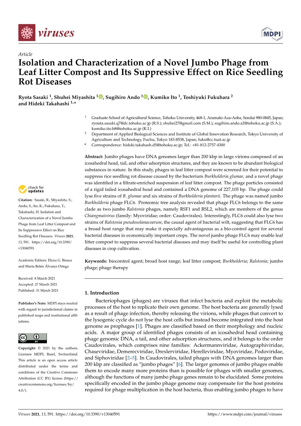 Isolation and Characterization of a Novel Jumbo Phage from Leaf Litter Compost and Its Suppressive Effect on Rice Seedling Rot Diseases