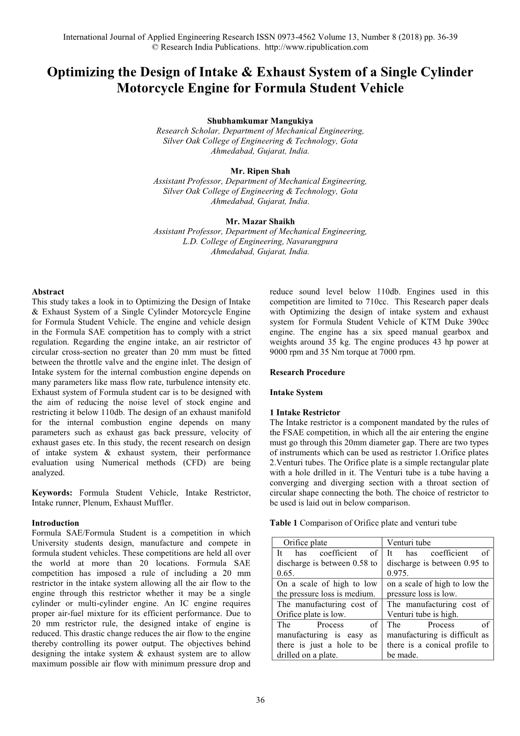 Optimizing the Design of Intake & Exhaust System of a Single