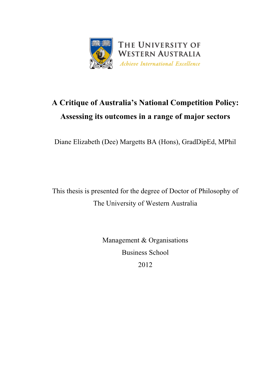 Research Proposal for Dee Margetts