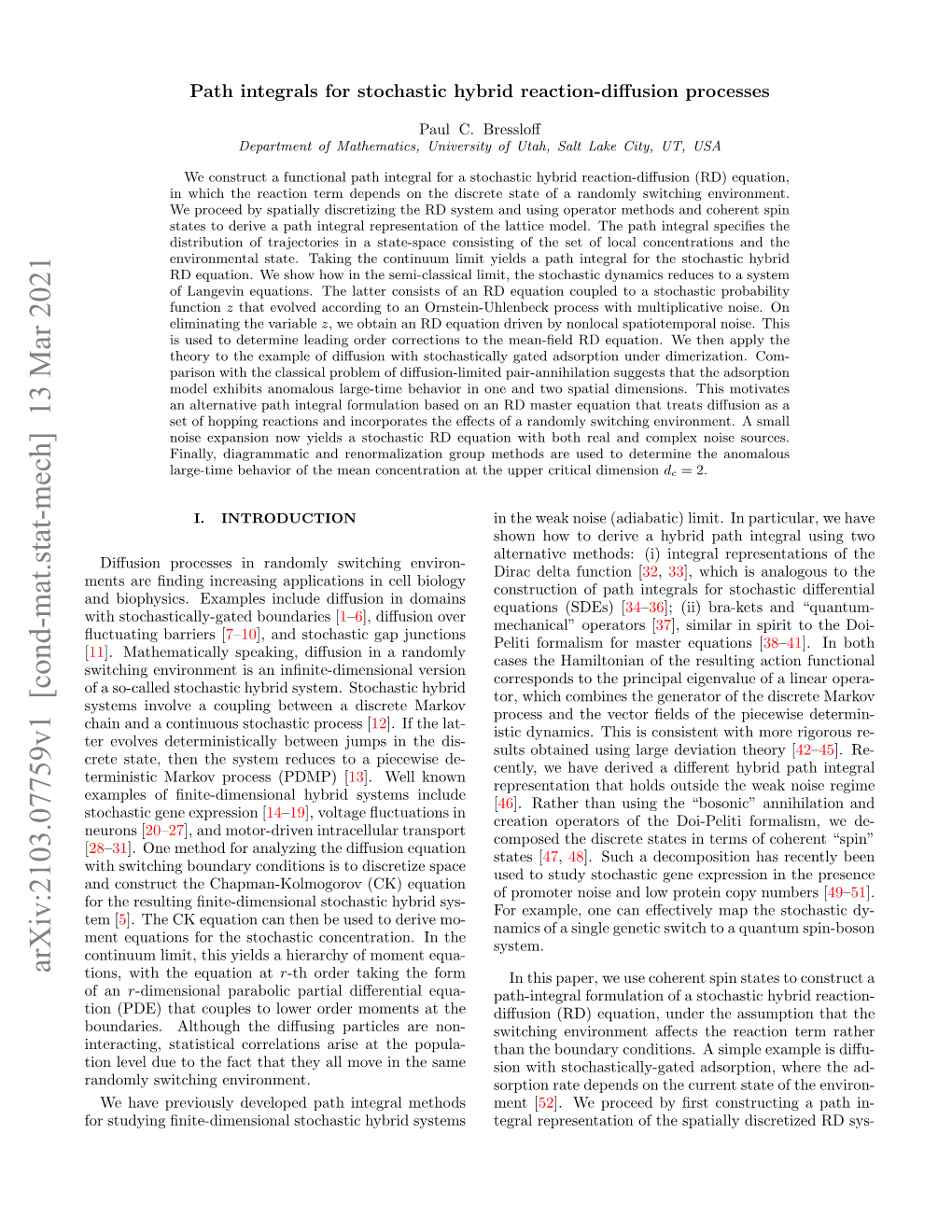 Arxiv:2103.07759V1 [Cond-Mat.Stat-Mech] 13 Mar 2021