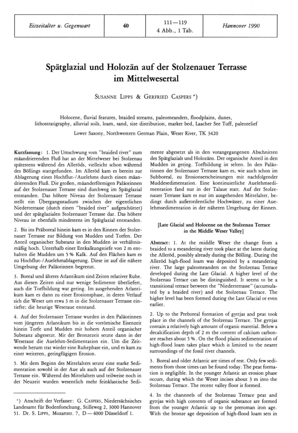 Spätglazial Und Holozän Auf Der Stolzenauer Terrasse Im Mittelwesertal