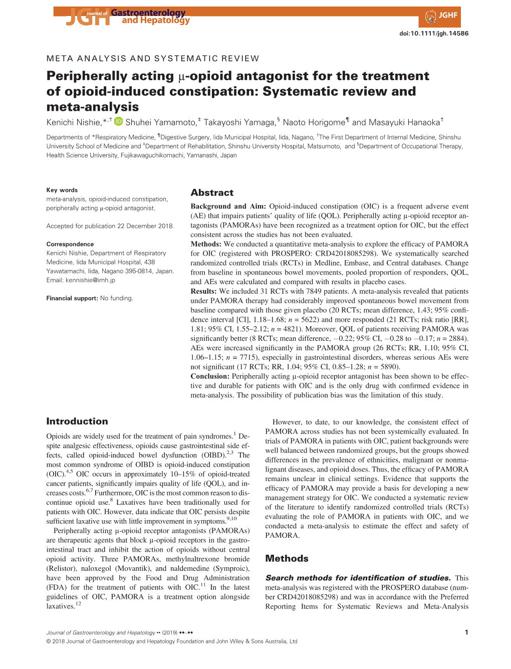 Peripherally Acting Μ‐Opioid Antagonist for the Treatment Of