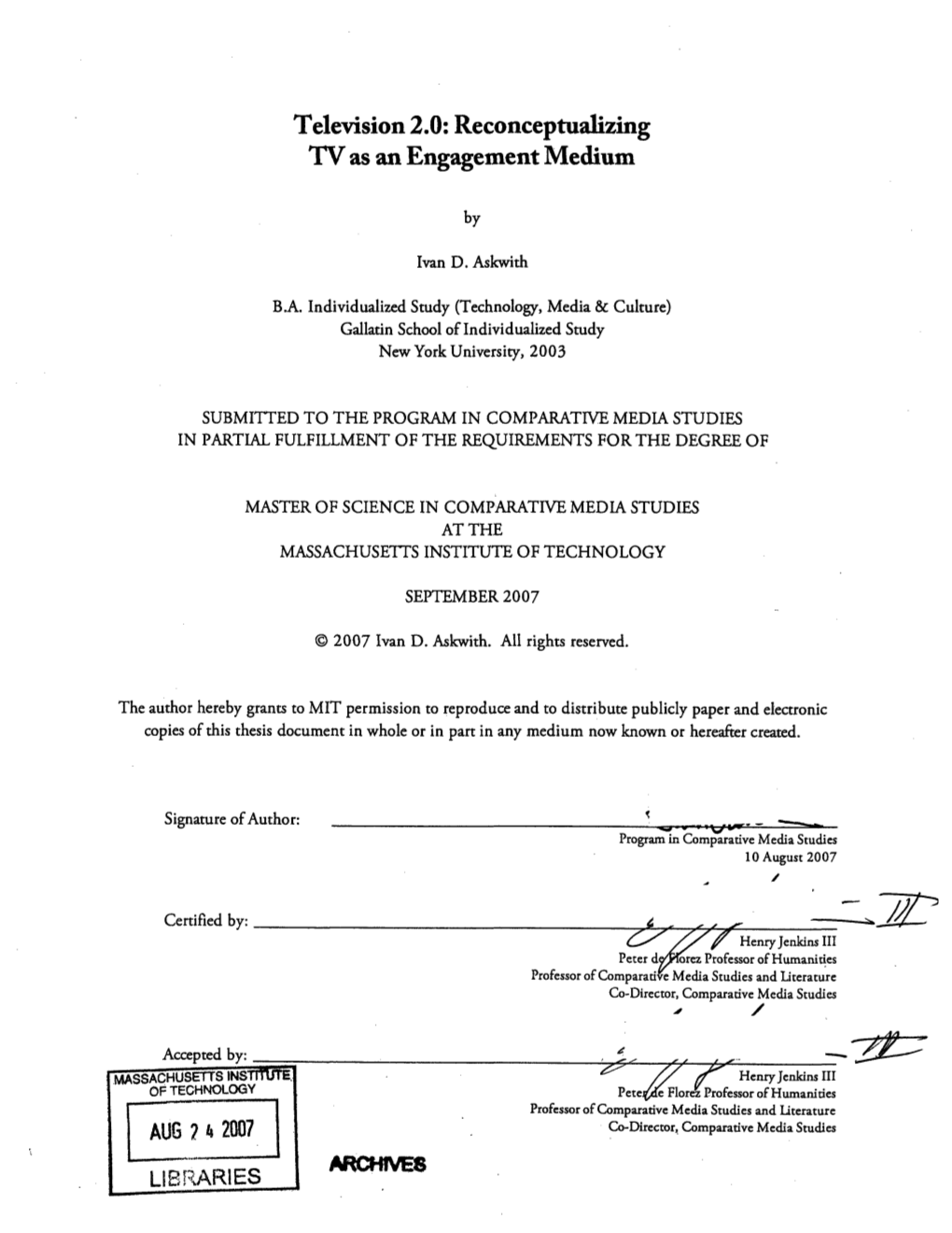 Television 2.0: Reconceptualizing TV As an Engagement Medium