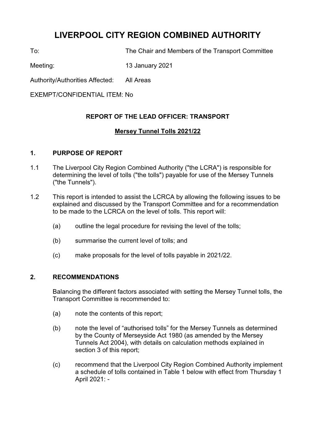 Mersey Tunnel Tolls 2020/21 PDF 269 KB